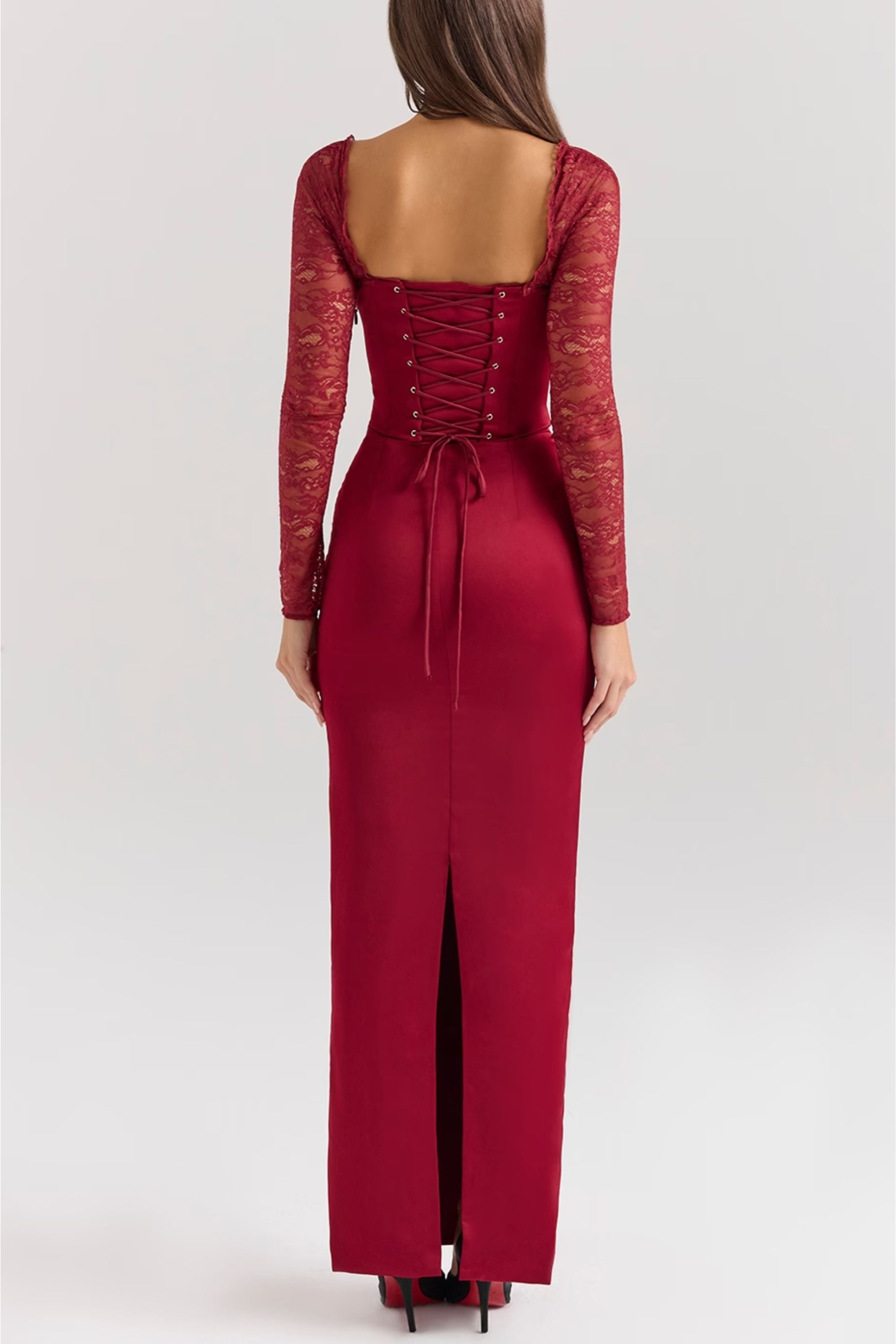 Berry Satin Corset Midi Dress