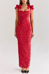 Red Velvet Lace Midi Dress