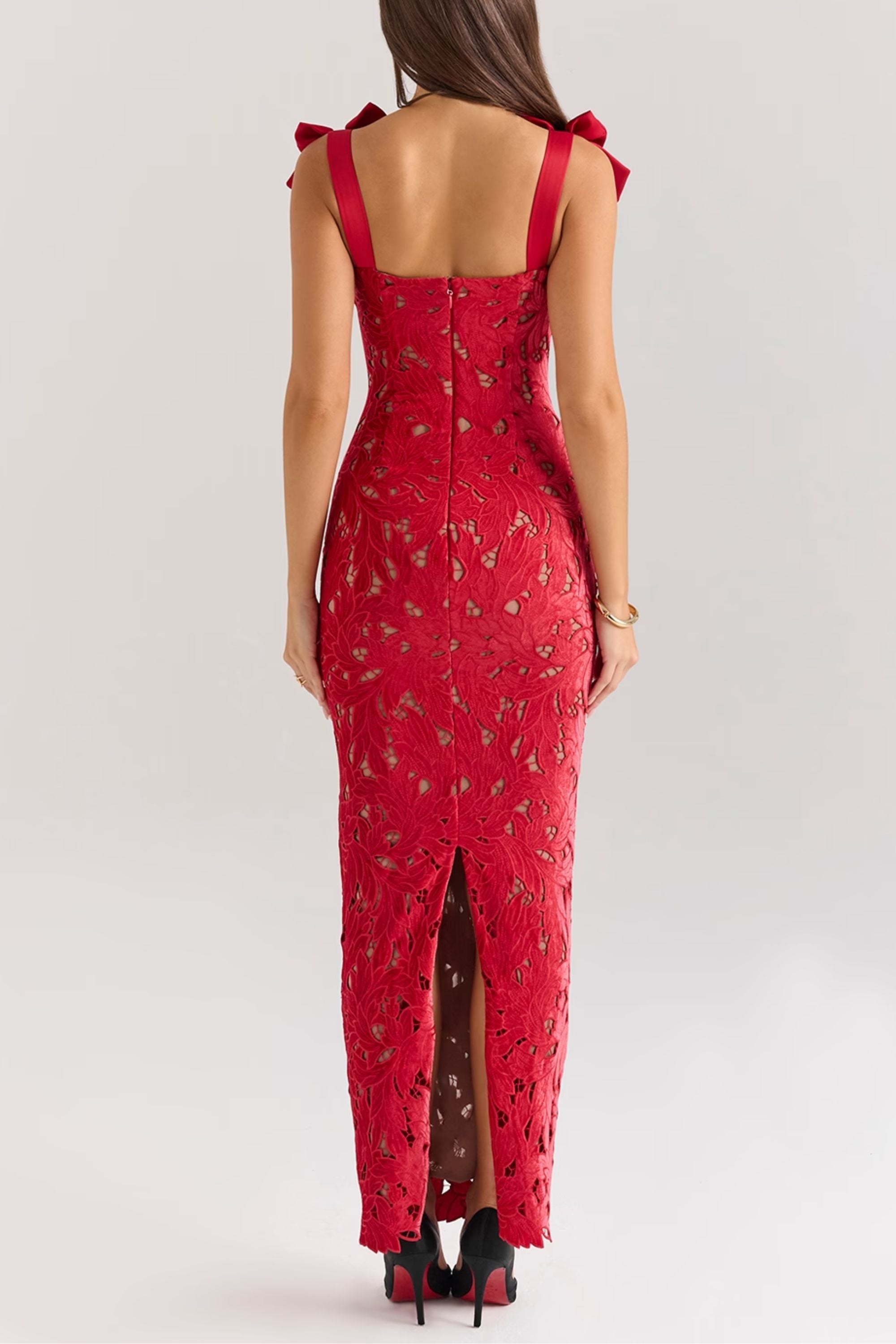 Red Velvet Lace Midi Dress